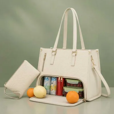 Premium Women's Lunch Tote & Matching Pouch Set – Black, Maroon, Cream & Pink