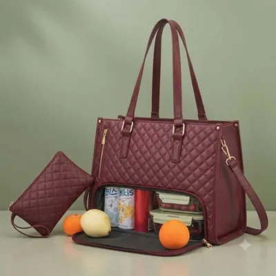 Premium Women's Lunch Tote & Matching Pouch Set – Maroon