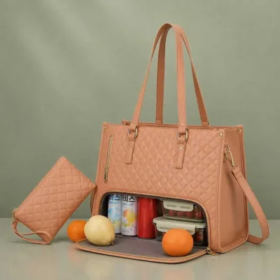 Premium Women's Lunch Tote & Matching Pouch Set – Pink